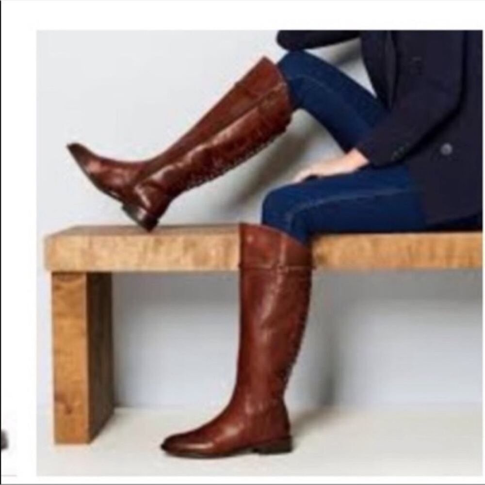 Gianni Bini Riding Boots Alybeth Embroidered Tall Leather Equestrian cognac 5.5